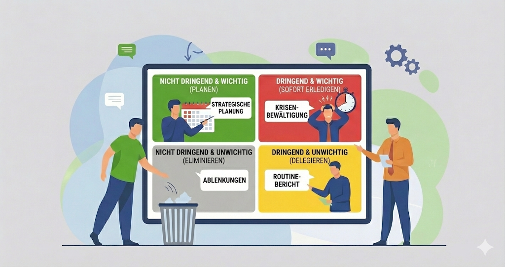 Illustration zum Delegieren in der Führung zeigt eine Führungskraft, die Teammitglieder stärkt