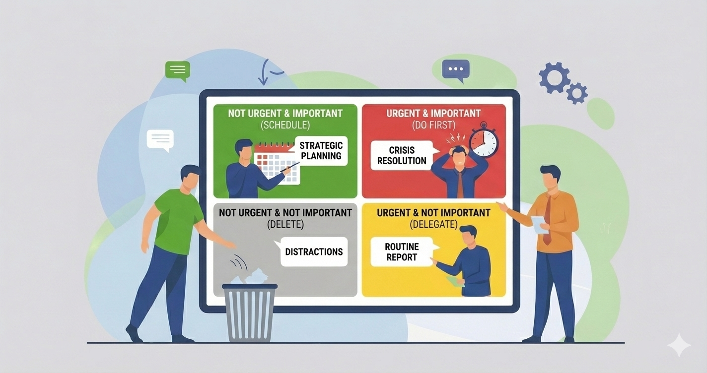 Illustration of delegation in leadership showing a leader empowering team members